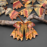 Carved American Eagle Natural Red Creek Jasper Earrings Drilled Matched Gemstone Bead Pair
