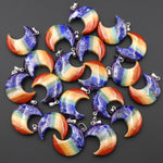 AAA Rainbow Chakra Crystal Crescent Moon Pendant Healing Natural Gemstone Jewelry