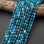 Natural Teal Blue Apatite Smooth Drum Barrel Rice Beads 5x9mm 15.5" Strand