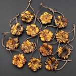 AAA Hand Carved Natural Golden Tiger's Eye Flower Pendant Drilled Gemstone Focal Bead