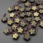 AAA Hand Carved Natural Golden Obsidian Cherry Blossom Flower Pendant Side Drilled Gemstone Focal Bead