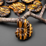 AAA Hand Carved Natural Golden Tiger's Eye Tiger Ammonite Pendant Gemstone Focal Bead