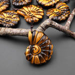 AAA Hand Carved Natural Golden Tiger's Eye Tiger Ammonite Pendant Gemstone Focal Bead