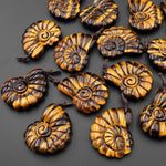 AAA Hand Carved Natural Golden Tiger's Eye Tiger Ammonite Pendant Gemstone Focal Bead