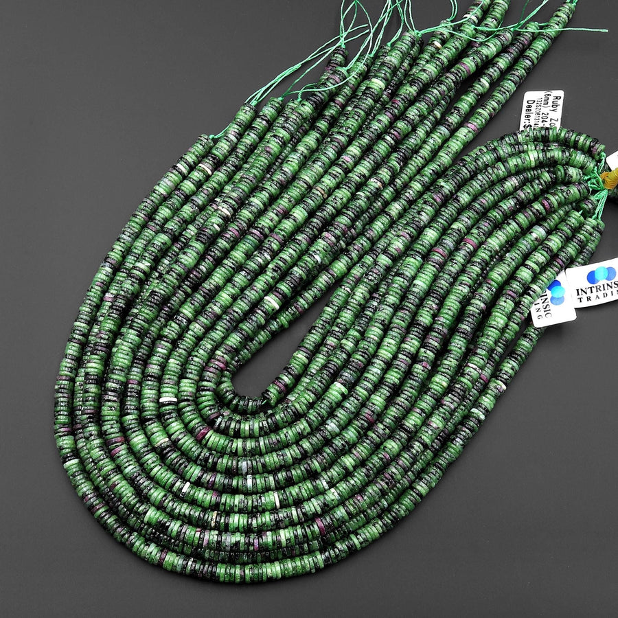Natural Ruby Zoisite 6mm Smooth Thin Heishi Rondelle Beads 15.5" Strand