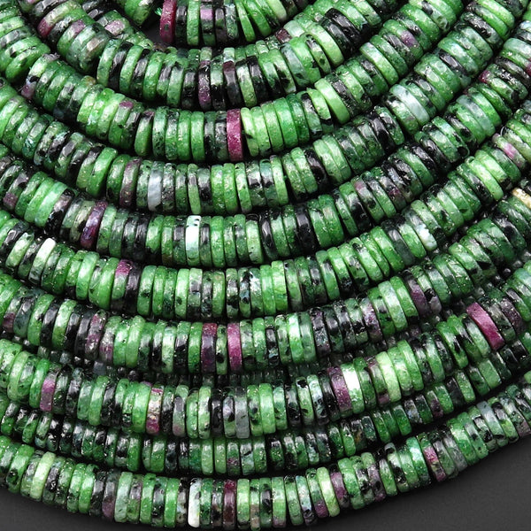 Natural Ruby Zoisite 6mm Smooth Thin Heishi Rondelle Beads 15.5" Strand