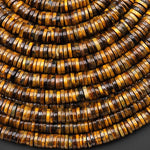 Natural Golden Brown Tiger's Eye 6mm Smooth Thin Heishi Beads 15.5" Strand