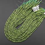 Natural Russian Serpentine Green Jade 4mm Smooth Thin Heishi Rondelle Beads 15.5" Strand