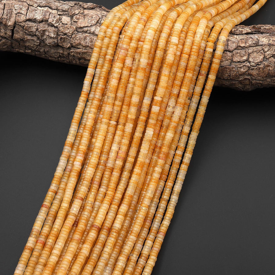 Natural Yellow Aventurine Thin Heishi Rondelle Beads 4mm 15.5" Strand