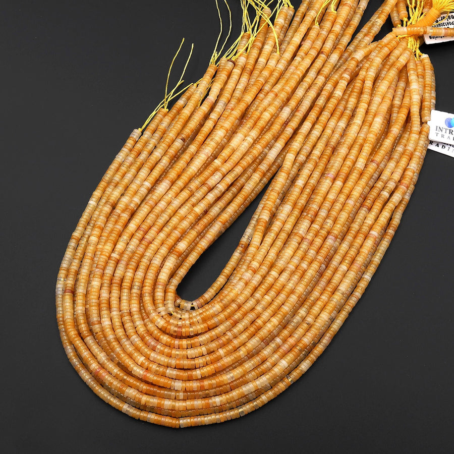 Natural Yellow Aventurine Thin Heishi Rondelle Beads 4mm 15.5" Strand