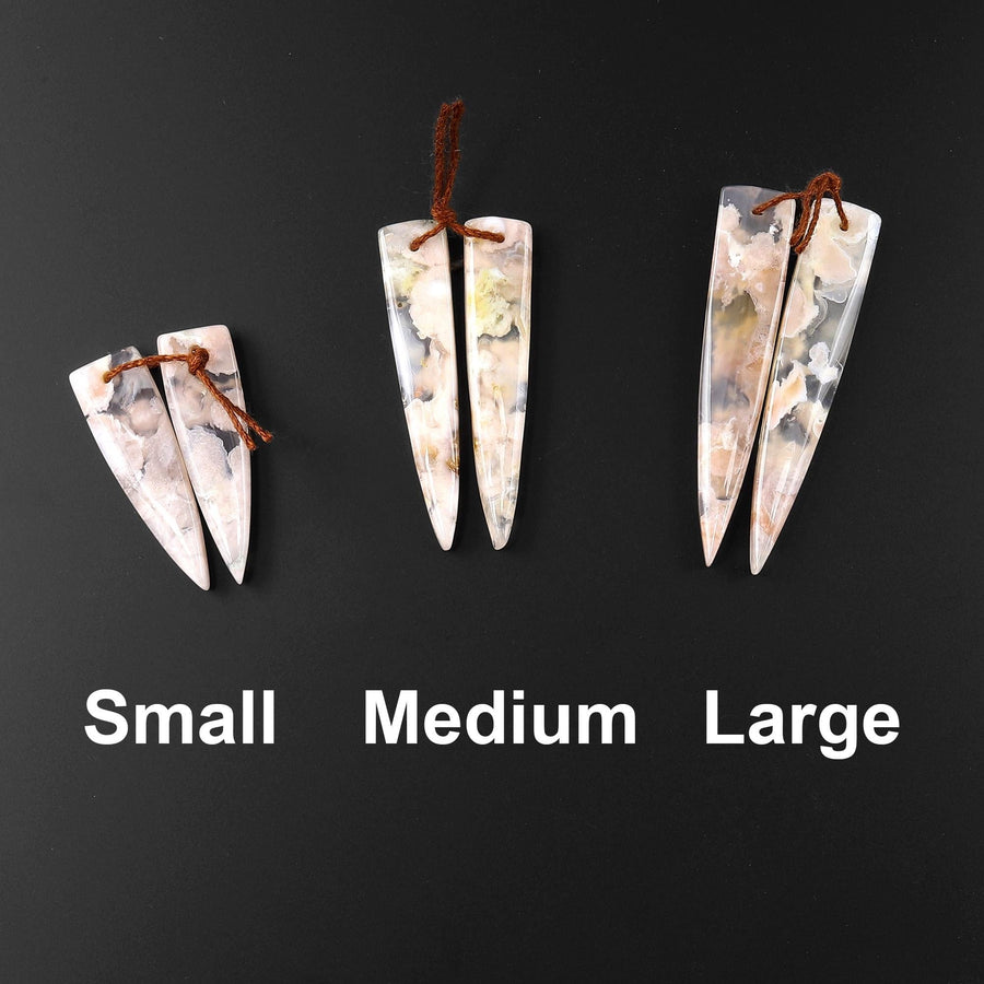 Natural Cherry Blossom Agate Earring Matched Dagger Triangle Gemstone Bead Pair Aka Flower Agate