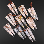 Natural Cherry Blossom Agate Earring Matched Dagger Triangle Gemstone Bead Pair Aka Flower Agate