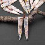 Natural Cherry Blossom Agate Earring Matched Dagger Triangle Gemstone Bead Pair Aka Flower Agate