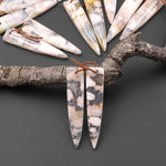 Natural Cherry Blossom Agate Earring Matched Dagger Triangle Gemstone Bead Pair Aka Flower Agate