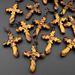 AAA Hand Carved Natural Golden Tiger's Eye Cross Pendant Gemstone Focal Bead