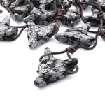 Natural Snowflake Obsidian Gemstone Wolf Head Side Drilled Crystal Pendant Bead