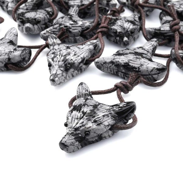 Natural Snowflake Obsidian Gemstone Wolf Head Side Drilled Crystal Pendant Bead