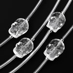 Natural Clear Rock Quartz Crystal Hand Carved Skull Head Gemstone Beads