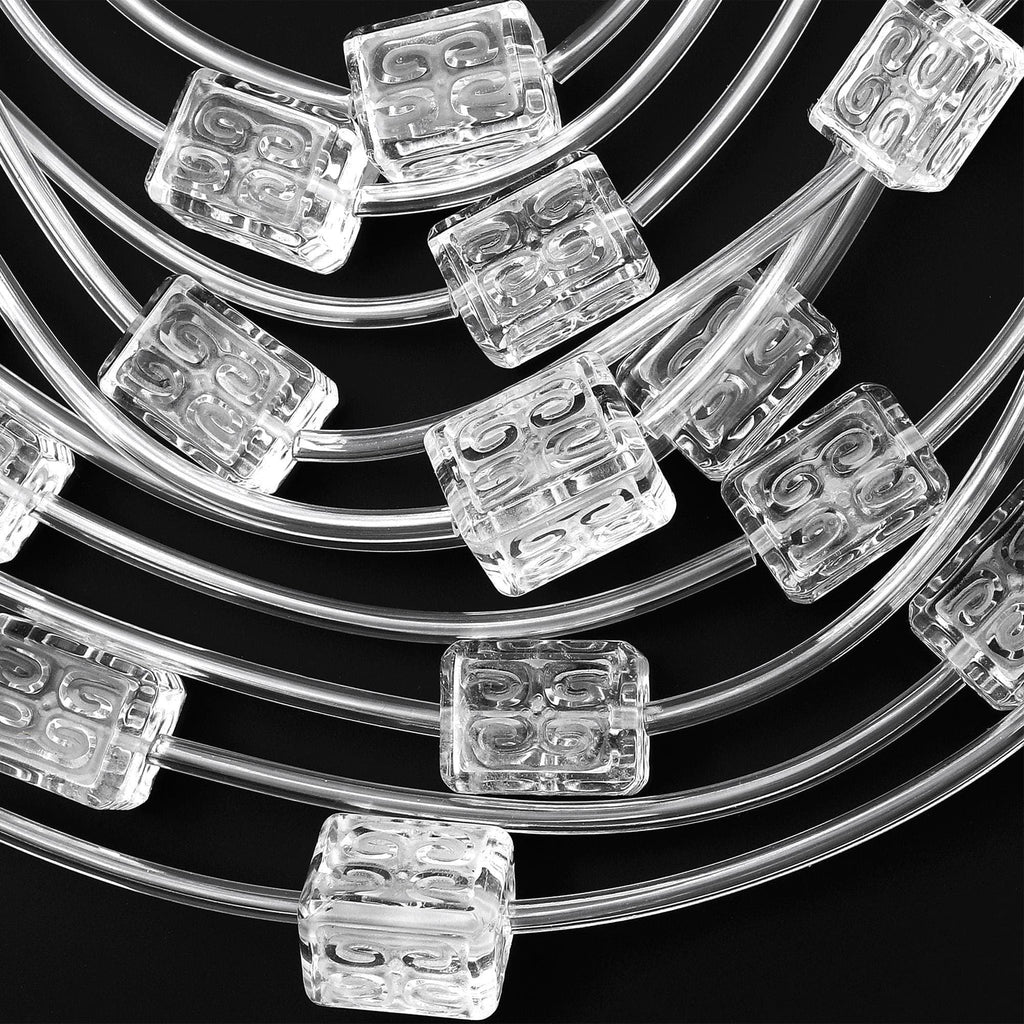 Natural Clear Rock Quartz Crystal Hand Carved Rectangle Cube Gemstone Longevity Beads Strand