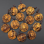 AAA Hand Carved Natural Tiger's Eye Lion Head Medallion Amulet Pendant Gemstone Focal Bead