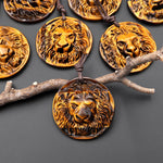 AAA Hand Carved Natural Tiger's Eye Lion Head Medallion Amulet Pendant Gemstone Focal Bead
