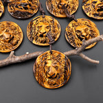 AAA Hand Carved Natural Tiger's Eye Lion Head Medallion Amulet Pendant Gemstone Focal Bead