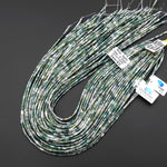 AAA Natural Green Moss Agate 4x2mm Small Thin Smooth Spacer Tube Beads 15.5" Strand
