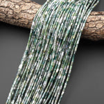 AAA Natural Green Moss Agate 4x2mm Small Thin Smooth Spacer Tube Beads 15.5" Strand