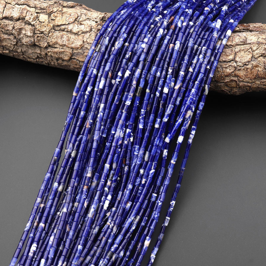 AAA Natural Blue Sodalite 4x2mm Small Thin Smooth Spacer Tube Gemstone Beads 15.5" Strand