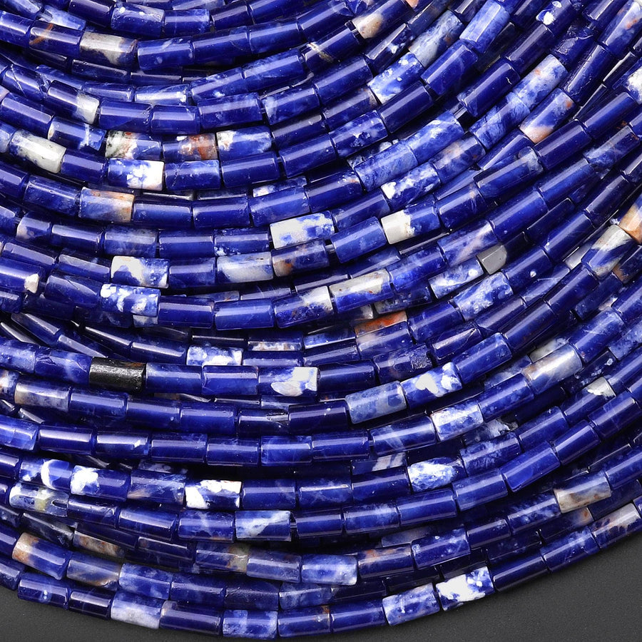 AAA Natural Blue Sodalite 4x2mm Small Thin Smooth Spacer Tube Gemstone Beads 15.5" Strand
