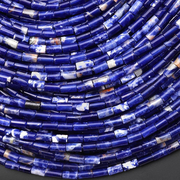 AAA Natural Blue Sodalite 4x2mm Small Thin Smooth Spacer Tube Gemstone Beads 15.5" Strand