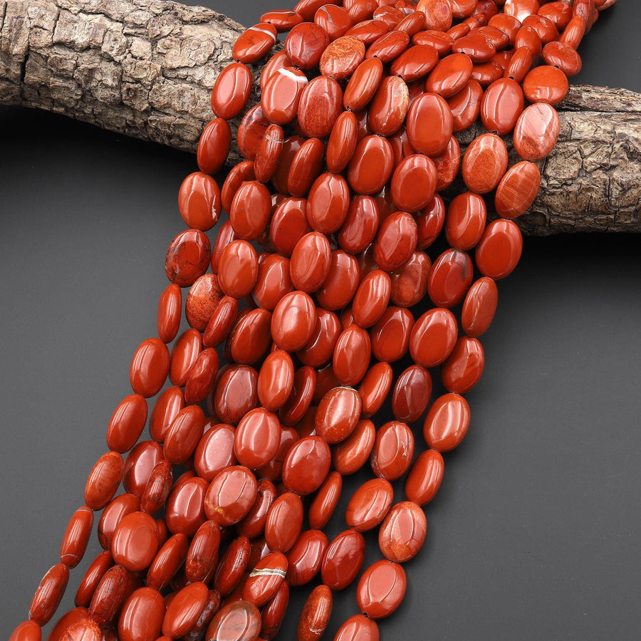 Natural Red Jasper Oval Beads 10x14mm Gemstone 15.5" Strand