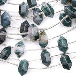 AAA Hand Cut Natural Moss Agate 13mm 18mm Beads Faceted Double Terminated Points Center Drilled Healing Gemstone 8" Strand