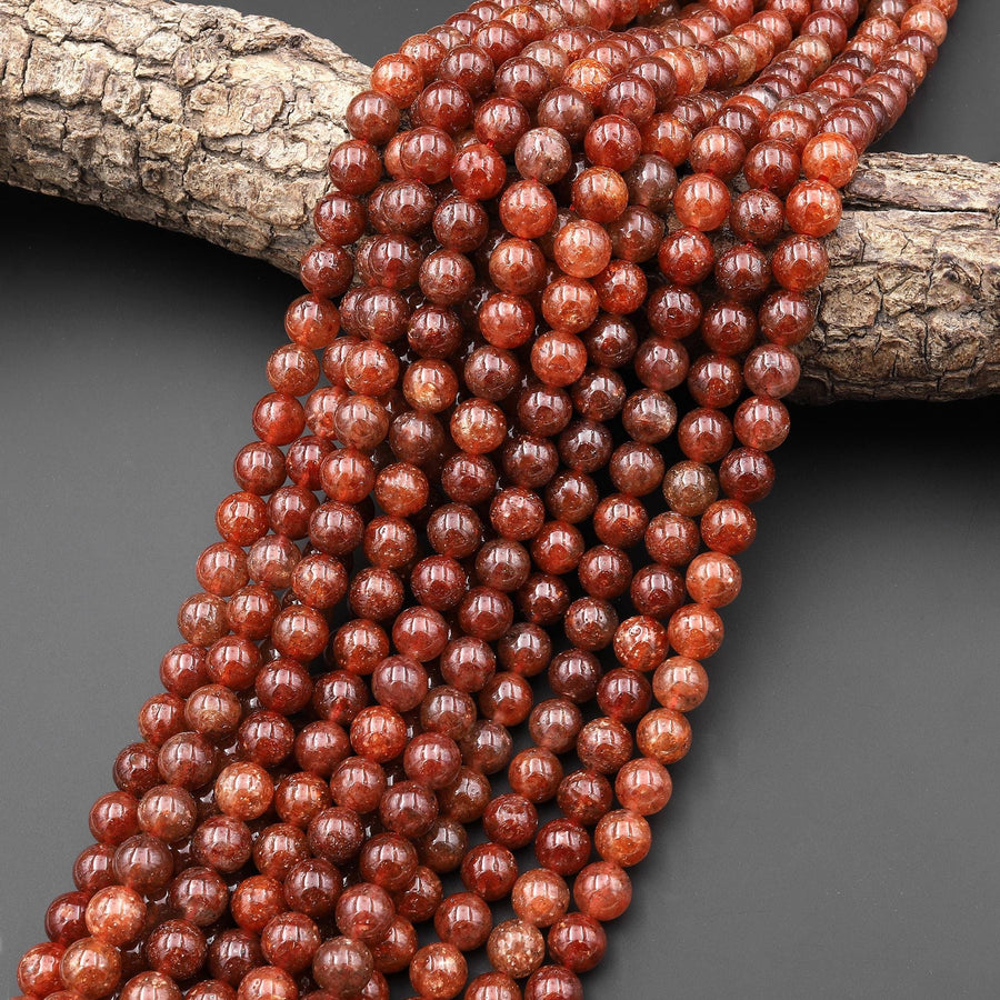 Rare Natural Orange Strawberry Quartz 8mm Round Beads 15.5" Strand