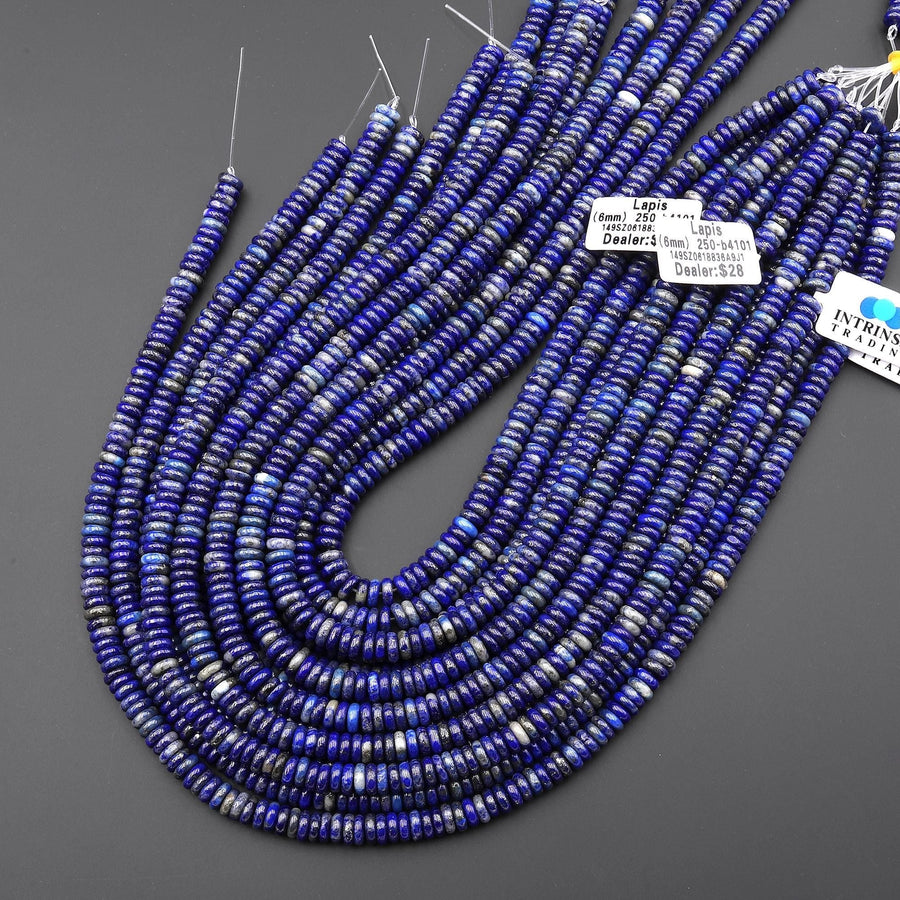 Natural Blue Lapis Beads Smooth Thin Rondelle Beads 6mm 15.5" Strand