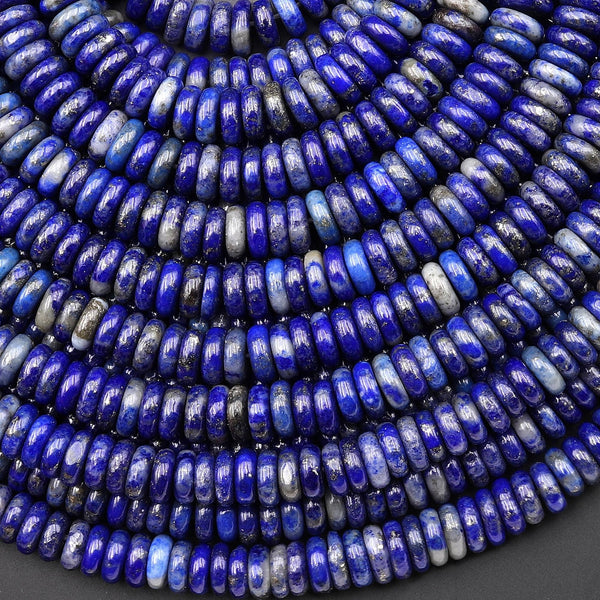 Natural Blue Lapis Beads Smooth Thin Rondelle Beads 6mm 15.5" Strand