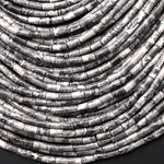 Natural Gray Map Jasper 4x2mm Small Thin Smooth Spacer Tube Beads 15.5" Strand
