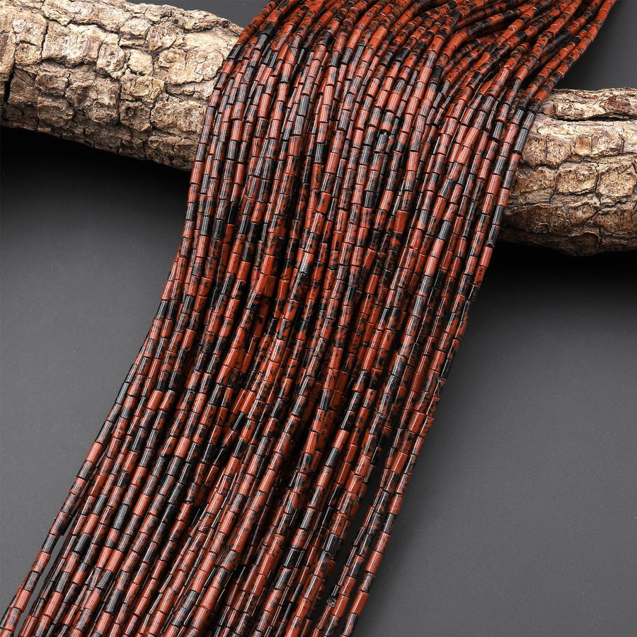 Natural Mahogany Obsidian 4x2mm Small Thin Smooth Spacer Tube Beads 15.5" Strand