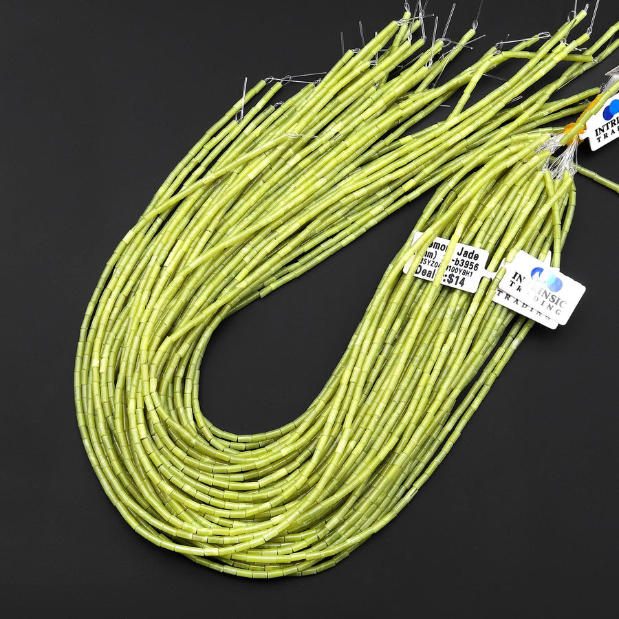 Natural Lemon Jade 4x2mm Small Thin Smooth Spacer Tube Beads 15.5" Strand