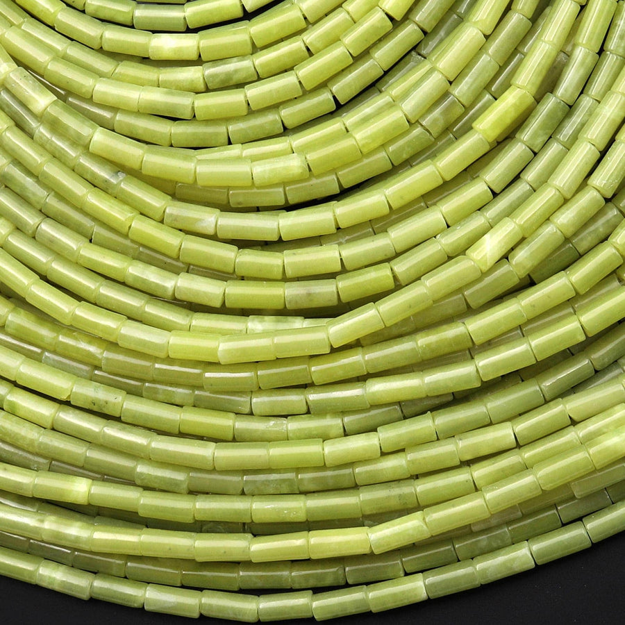 Natural Lemon Jade 4x2mm Small Thin Smooth Spacer Tube Beads 15.5" Strand