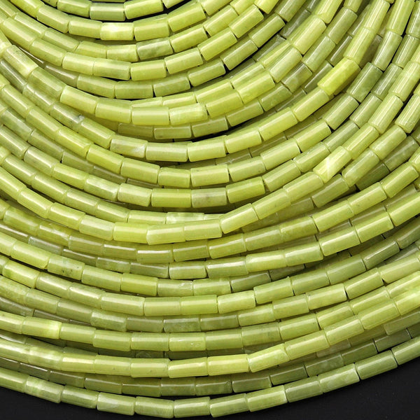 Natural Lemon Jade 4x2mm Small Thin Smooth Spacer Tube Beads 15.5" Strand