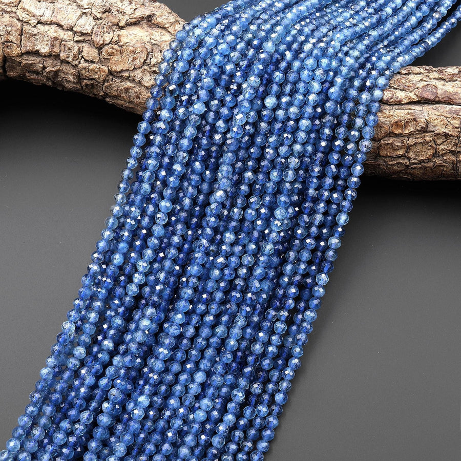 AAA Faceted Natural Stormy Blue Santa Maria Aquamarine 4mm Round Gemstone Beads 15.5" Strand