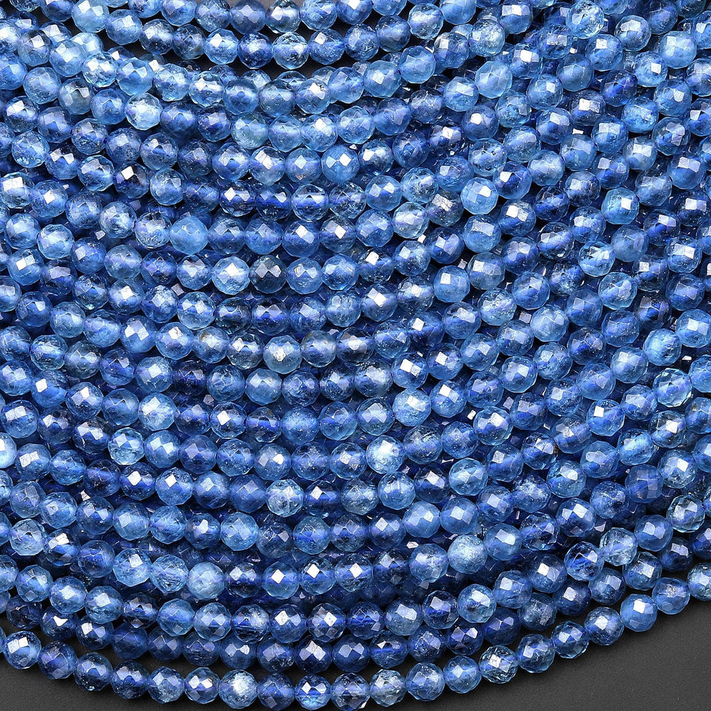 AAA Faceted Natural Stormy Blue Santa Maria Aquamarine 4mm Round Gemstone Beads 15.5" Strand