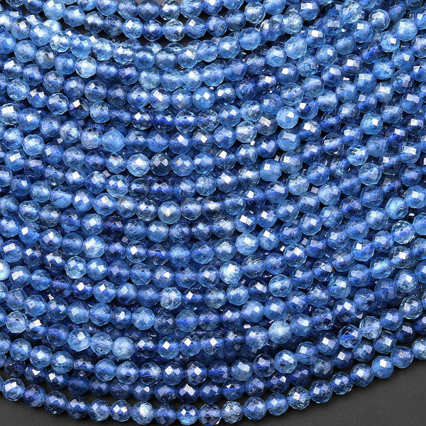 AAA Faceted Natural Stormy Blue Santa Maria Aquamarine 4mm Round Gemstone Beads 15.5" Strand