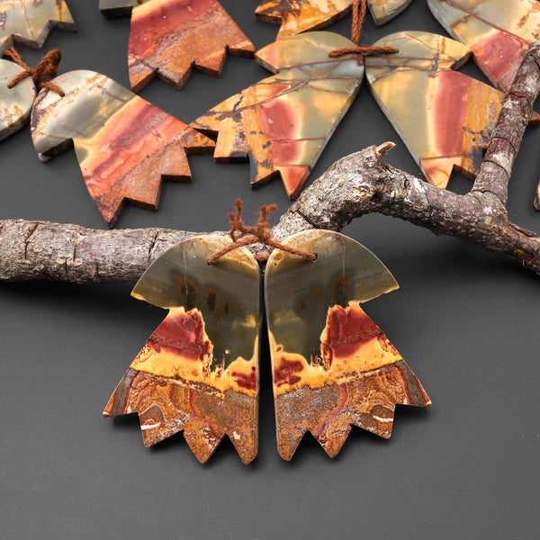 Carved American Eagle Natural Red Creek Jasper Earrings Drilled Matched Gemstone Bead Pair A11
