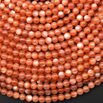 AAA Fiery Natural Orange Peach Moonstone Smooth 4mm Round Beads 15.5" Strand
