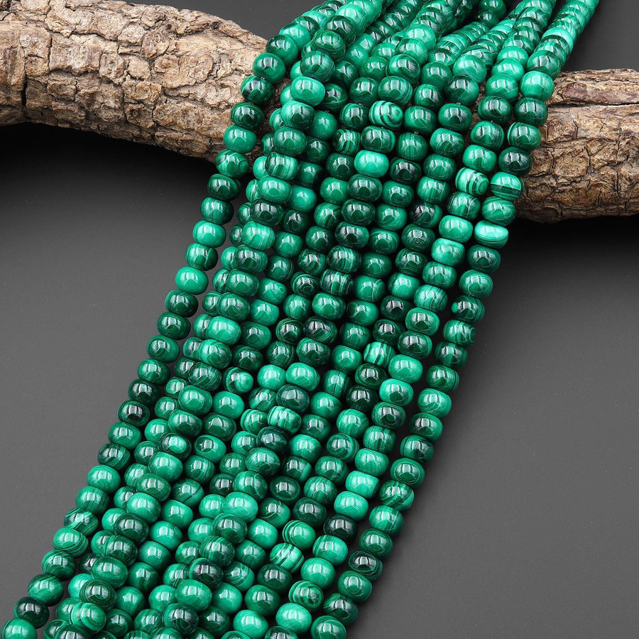 AAA Natural Green Malachite Thick Wheel Rondelle Beads 8mm Gemstone From Congo 15.5" Strand