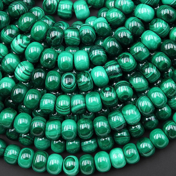 AAA Natural Green Malachite Thick Wheel Rondelle Beads 8mm Gemstone From Congo 15.5" Strand