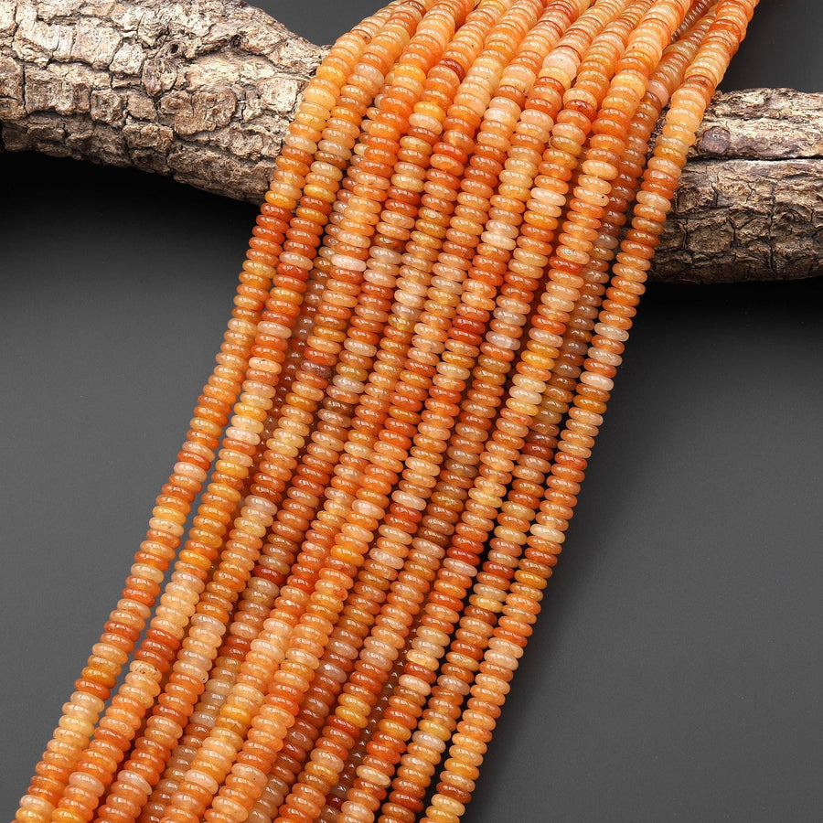 AAA Natural Orange Aventurine 6mm Smooth Thin Rondelle Beads 15.5" Strand