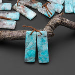 Natural Madagascar Blue Amazonite W/ Red Iron Matrix Rectangle Earring Drilled Matched Gemstone Bead Pair